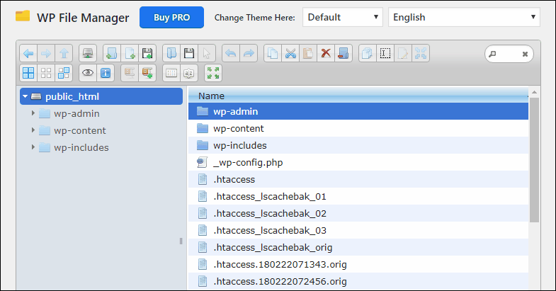 File Managerプラグインで開いたファイルエクスプローラー画面