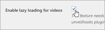Lazy Loader - 動画でも遅延読み込みさせるなら「Enable lazy loading for videos」にチェックを入れる
