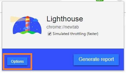 Lighthouse - まずは「options」をクリックして設定画面を開く